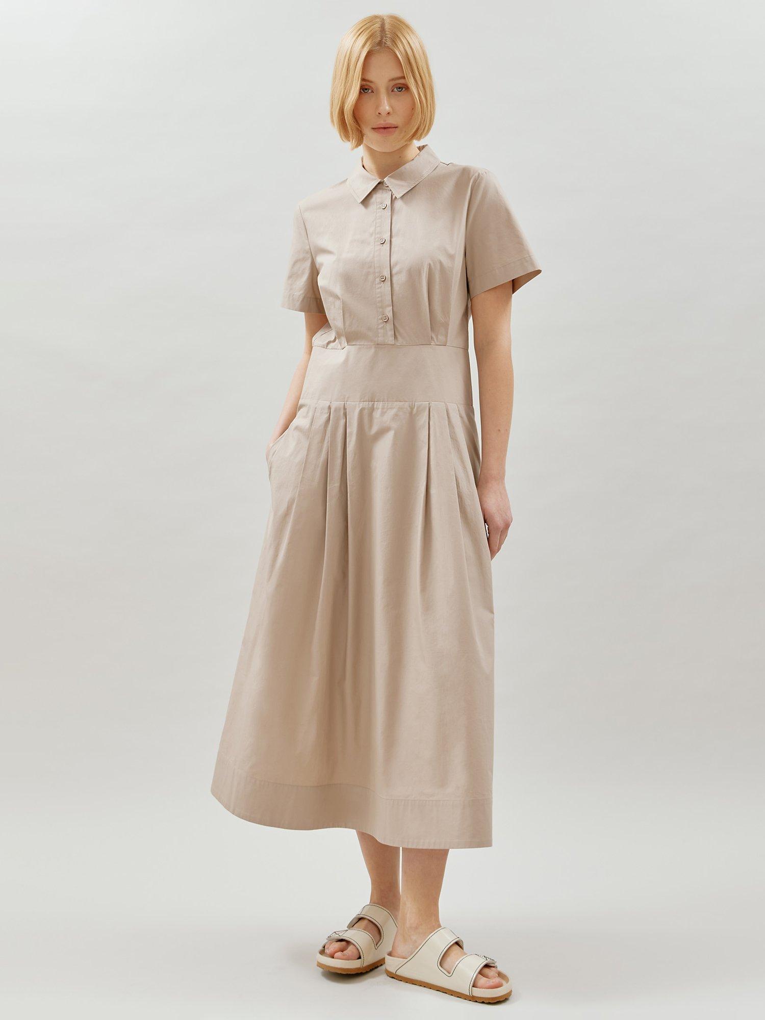 Albaray Pleated Shirt Midi Dress, Stone