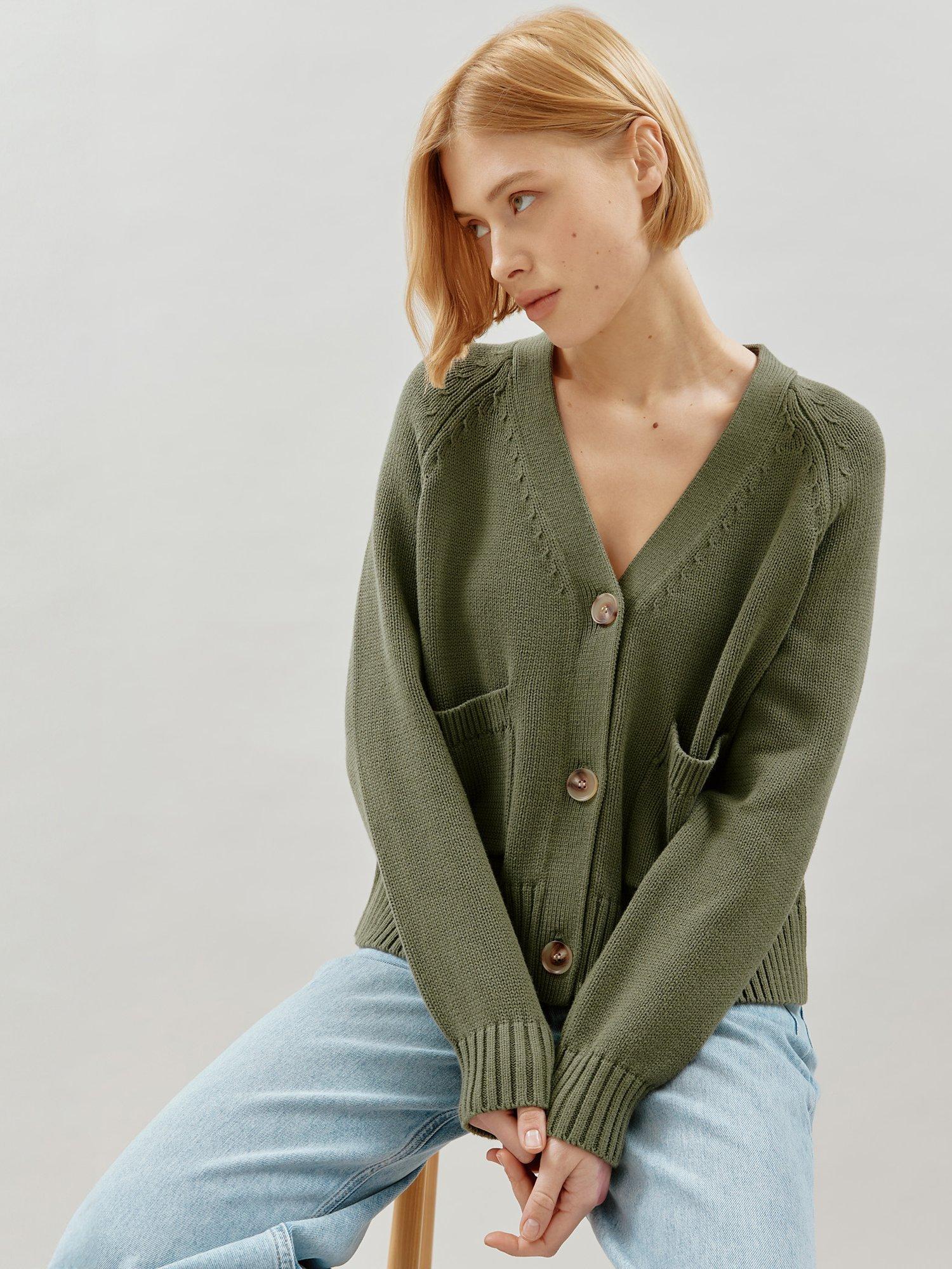 Product image 4 of 5, which shows Albaray Relaxed Cotton Cardigan, Olive, 8