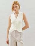 Albaray Knitted Rib Waistcoat, Cream