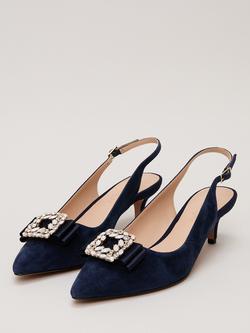Phase Eight Suede Embellished Kitten Heels, Navy - view 2, Navy