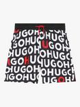 HUGO Kids' All-Over Logo Swim Shorts, Black/Multi