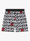 HUGO Kids' All-Over Logo Swim Shorts, Black/Multi