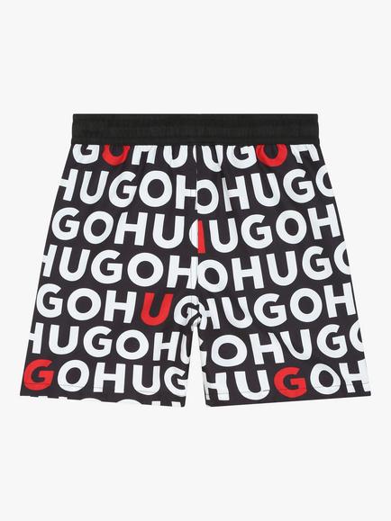 BOSS Kids' All-Over Logo Swim Shorts, Black/Multi - view 2, Black/Multi