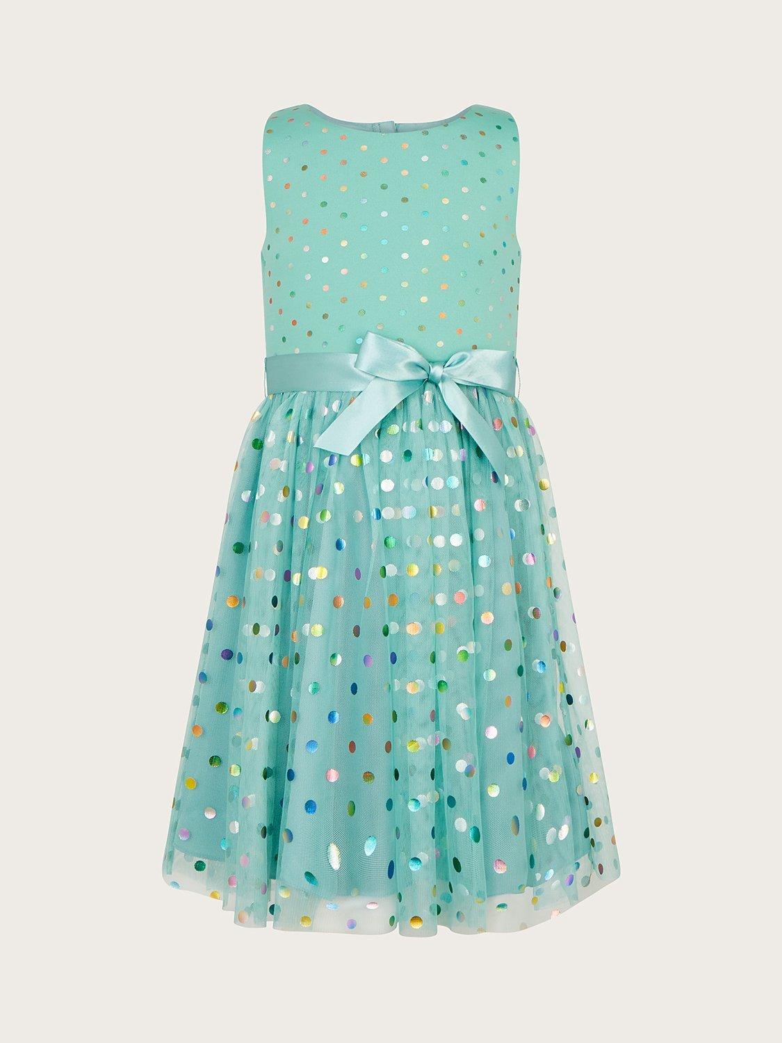 Monsoon Kids' Tracie Foil Spot Party Dress, Green