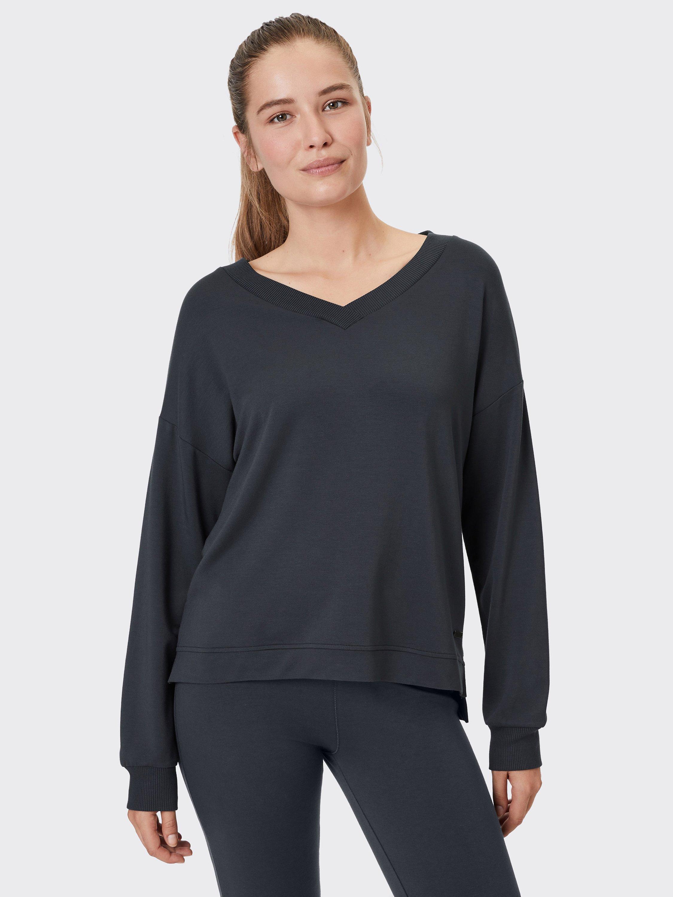 Product image 1 of 7, which shows Venice Beach Maliya V-Neck Sweatshirt, Black Charcoal, XS