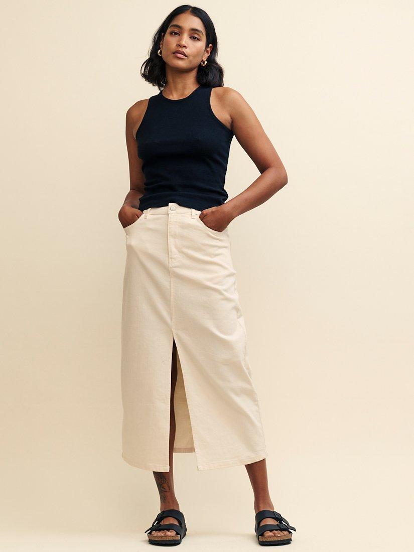 Nobody's Child Column Denim Midi Skirt, White