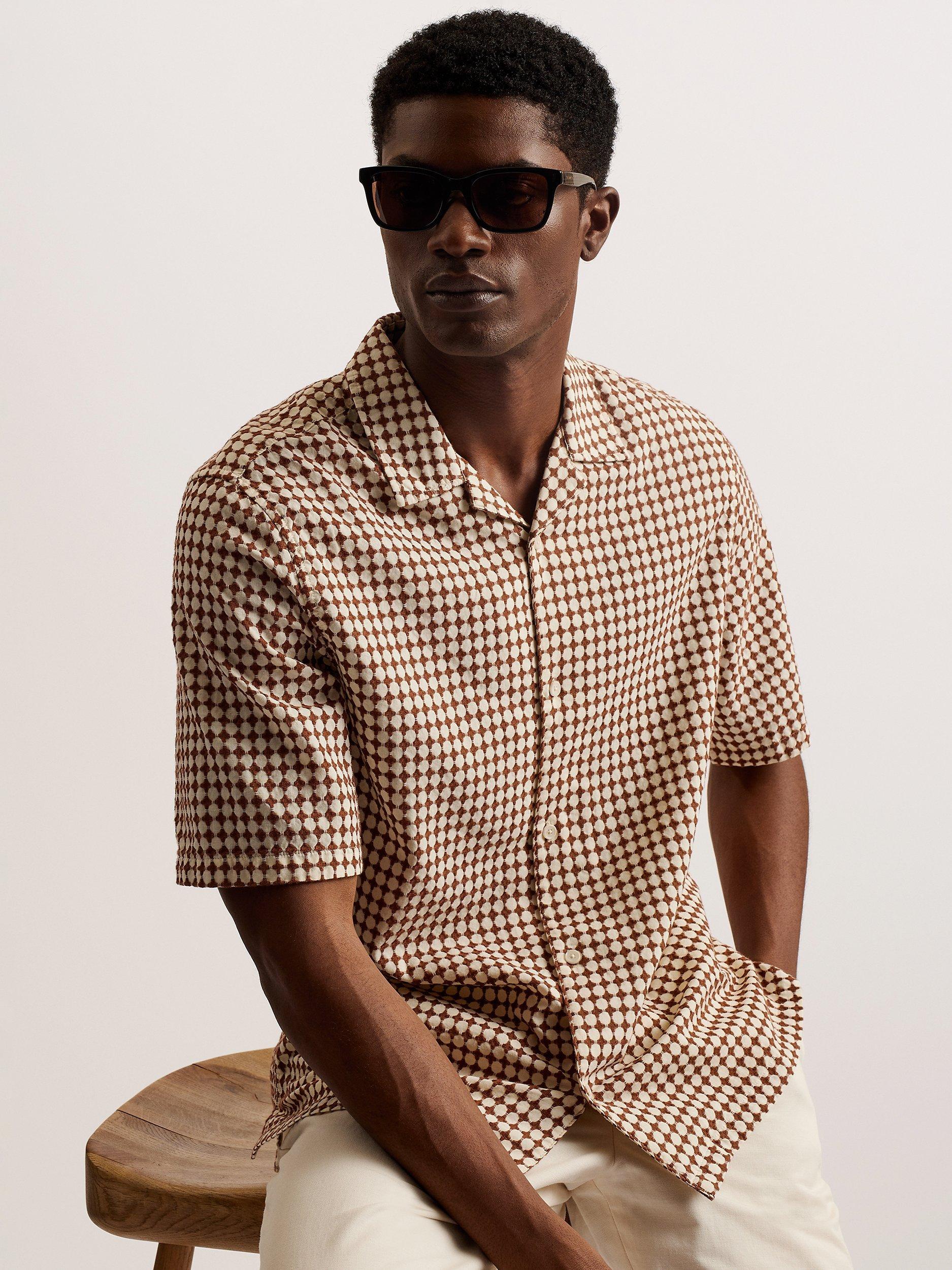 Ted Baker Oise Textured Geometric Print Shirt, Brown/Multi