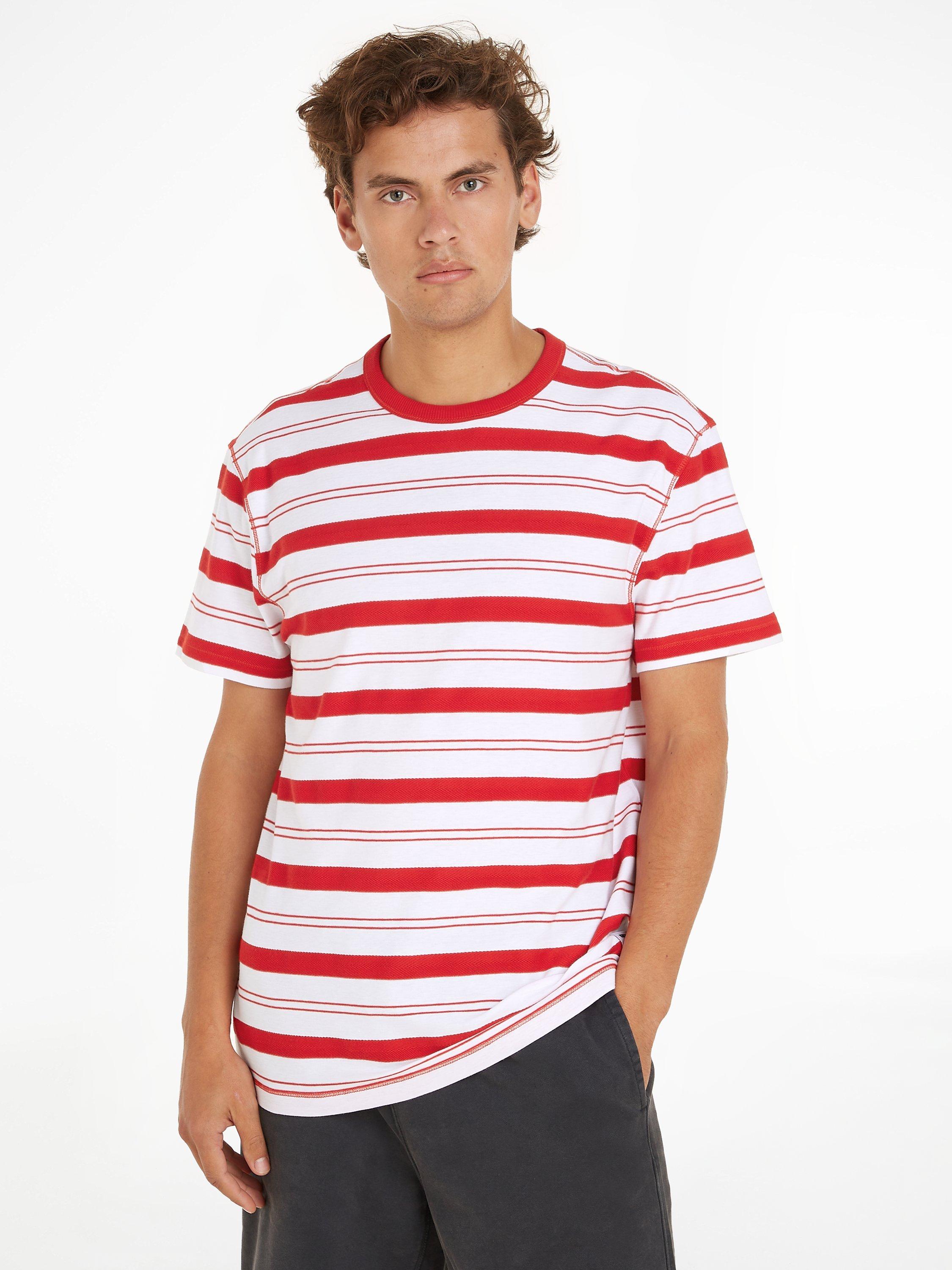Tommy Jeans Stripe Regular Fit T-Shirt, Deep Crimson