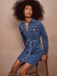 Mint Velvet Denim Mini Shirt Dress, Blue