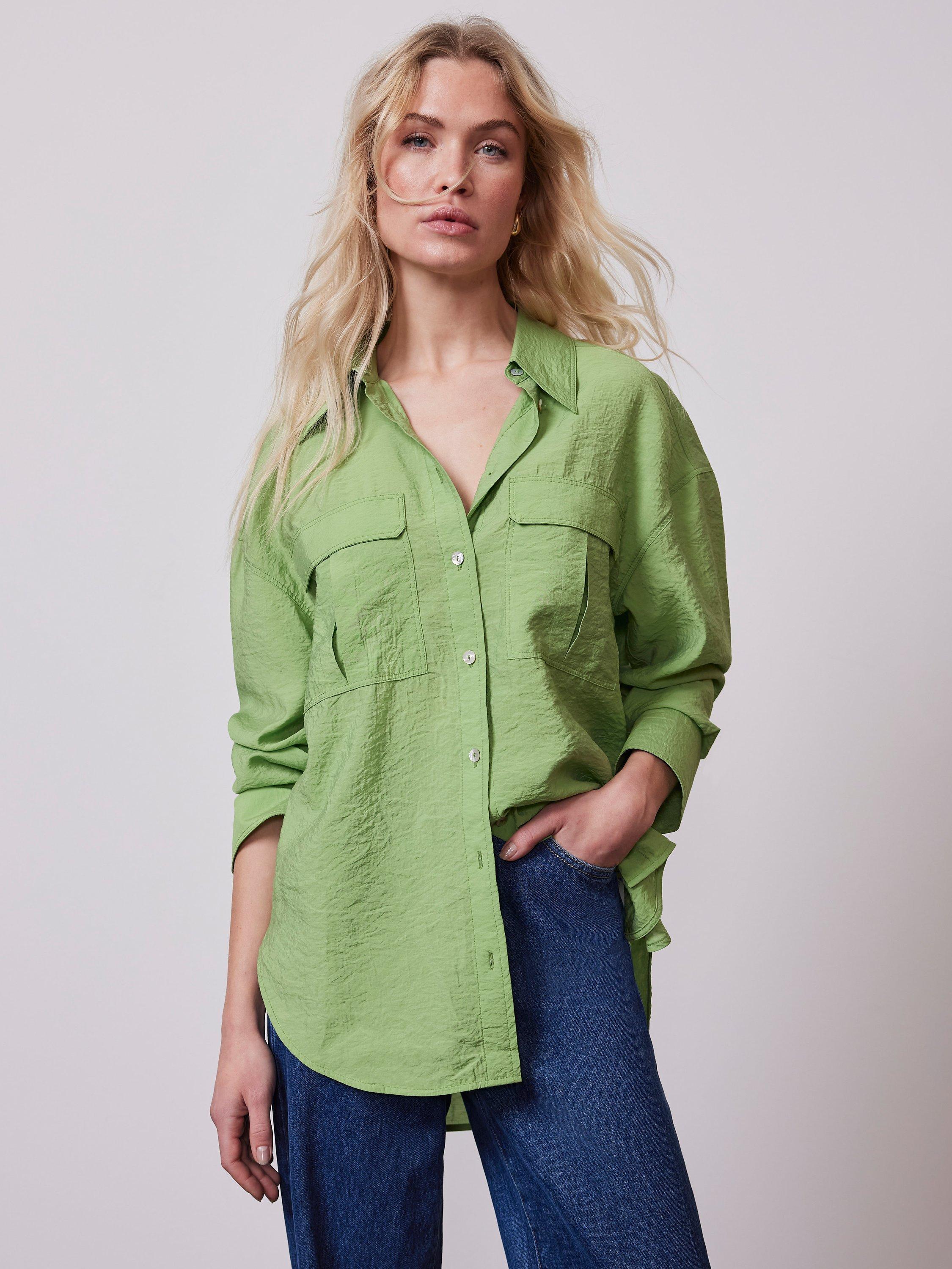 Mint Velvet Utility Detail Shirt, Green Mid