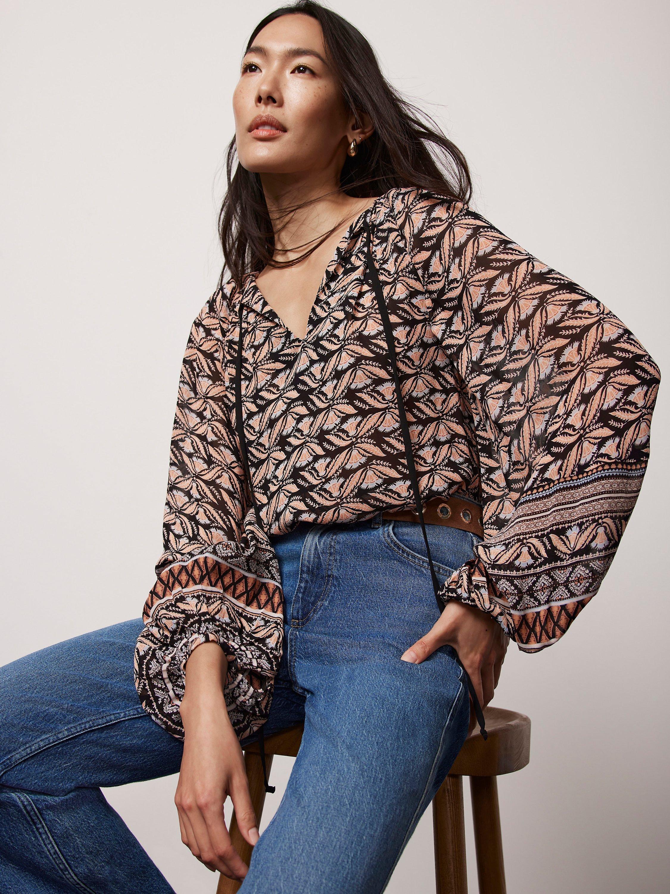 Mint Velvet Floral Print Blouse, Black/Multi
