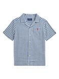 Ralph Lauren Kids' Short Sleeve Gingham Cotton Shirt, Off White/Blue