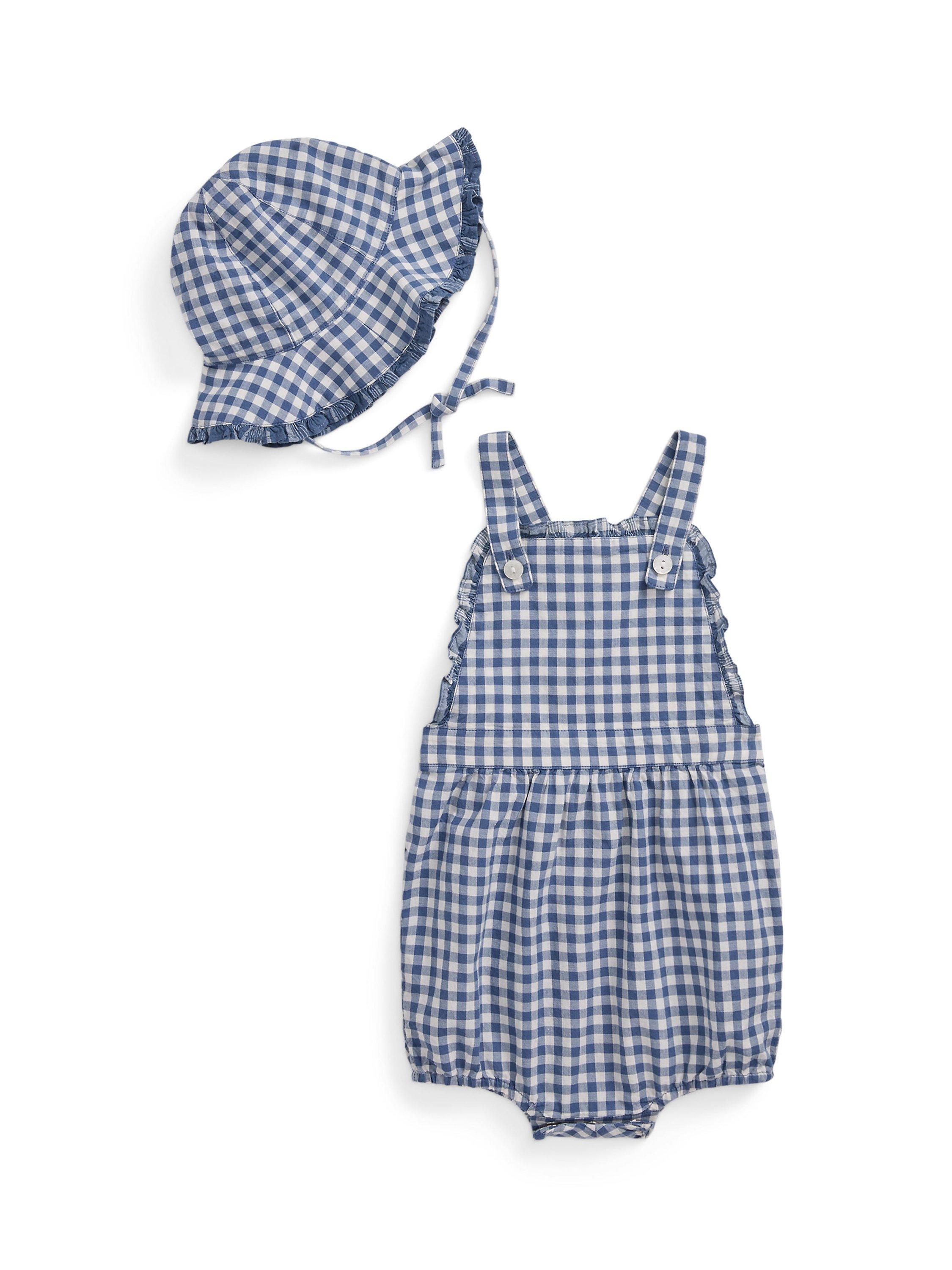 Product image 1 of 3, which shows Ralph Lauren Baby Bodysuit and Hat Set, Blue/Off White, 9 months