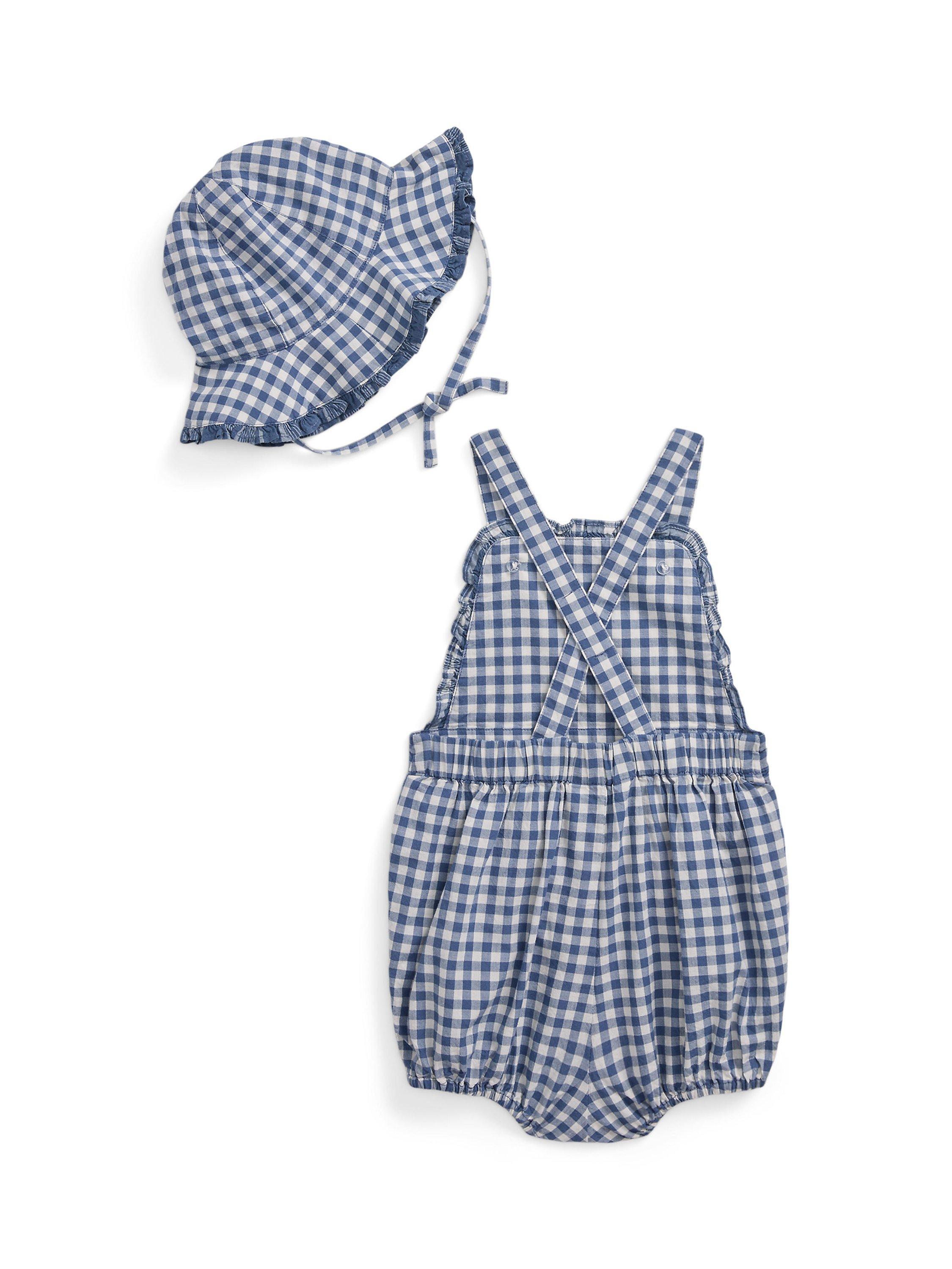 Product image 2 of 3, which shows Ralph Lauren Baby Bodysuit and Hat Set, Blue/Off White, 9 months