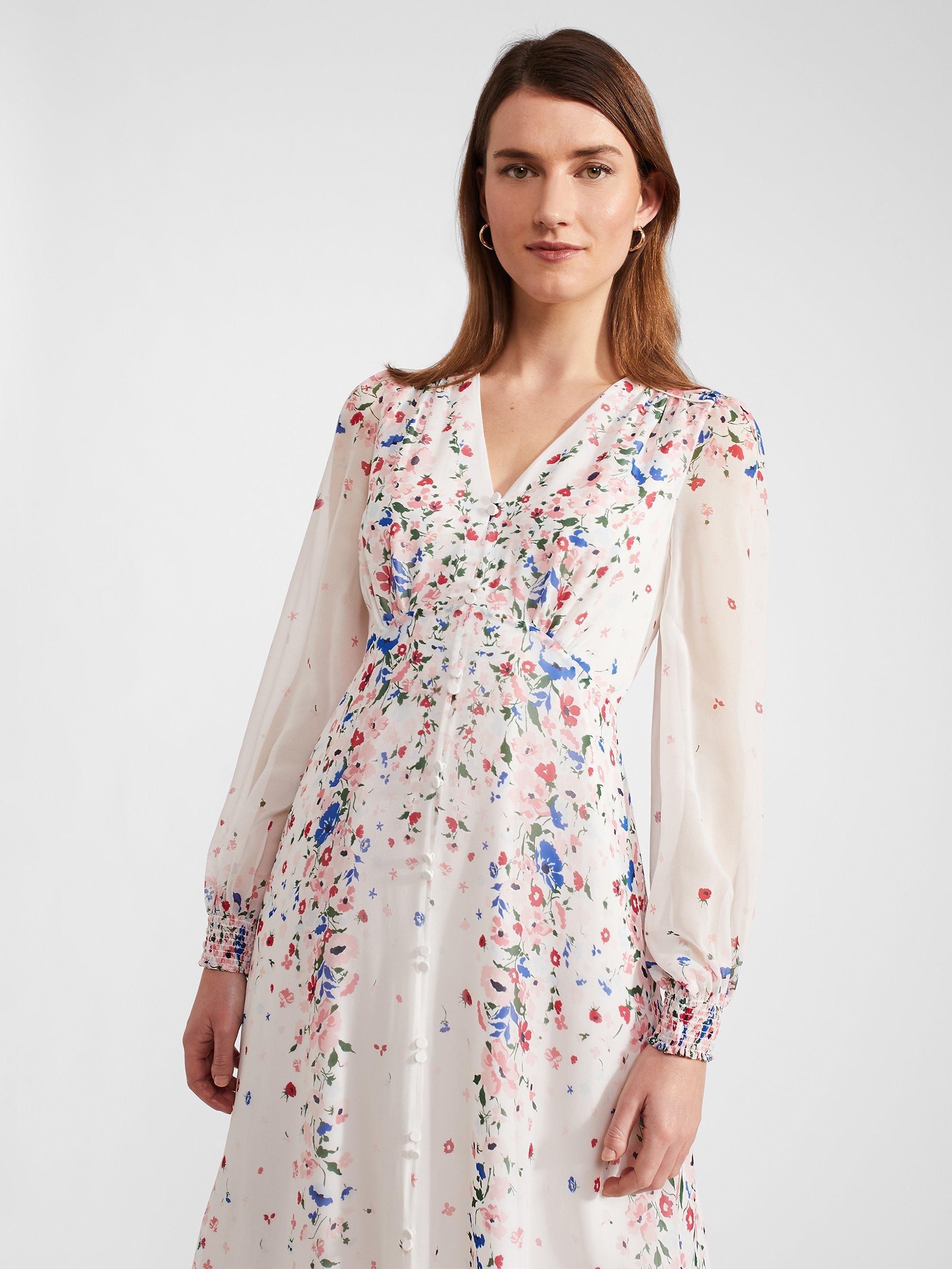 Product image 7 of 8, which shows Hobbs Asher Floral Silk Maxi Dress, Ivory/Multi, 10