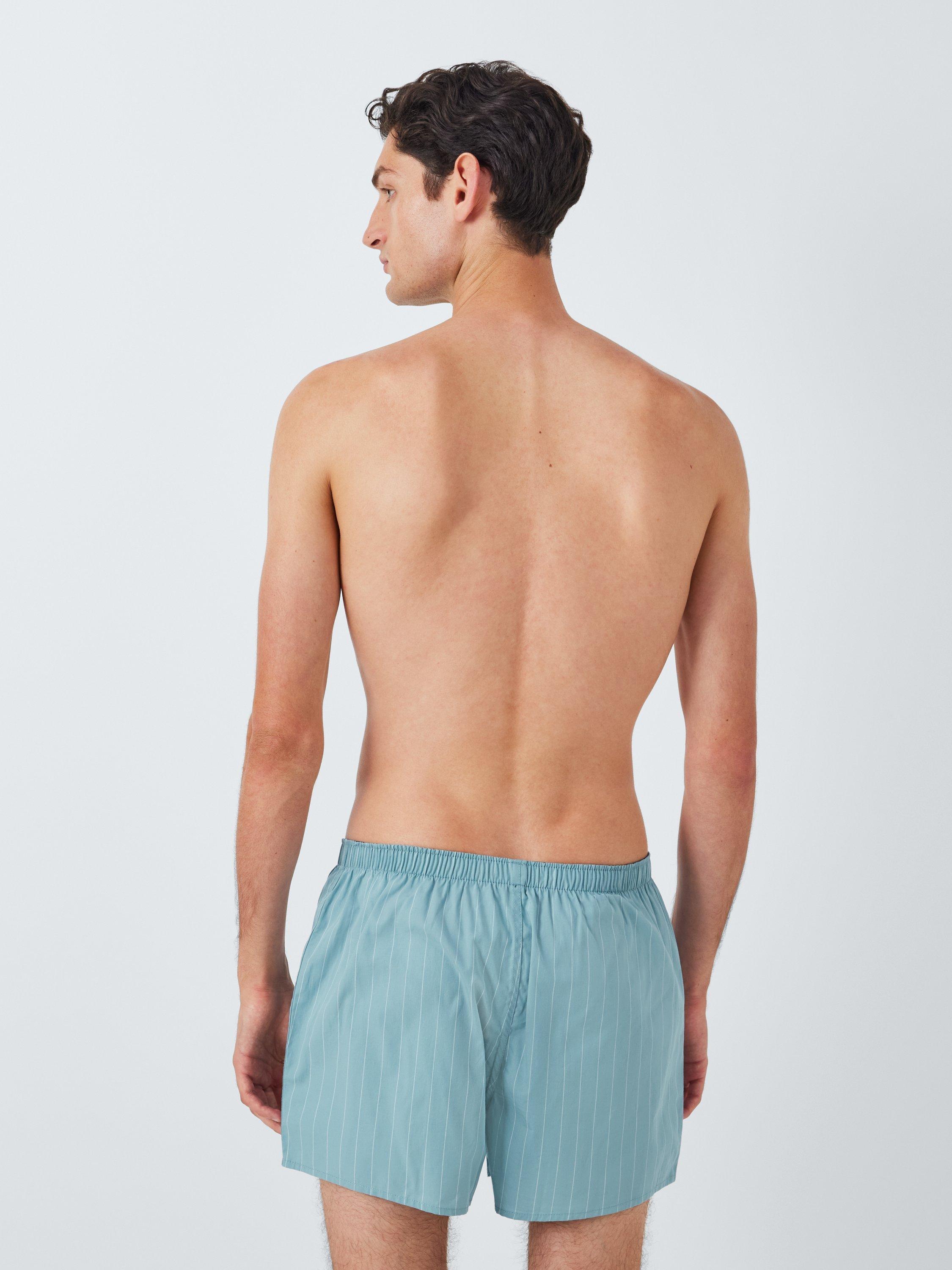 Product image 3 of 5, which shows John Lewis Organic Cotton Pinstripe Boxer Shorts, Pack of 3, Blue Mid, L