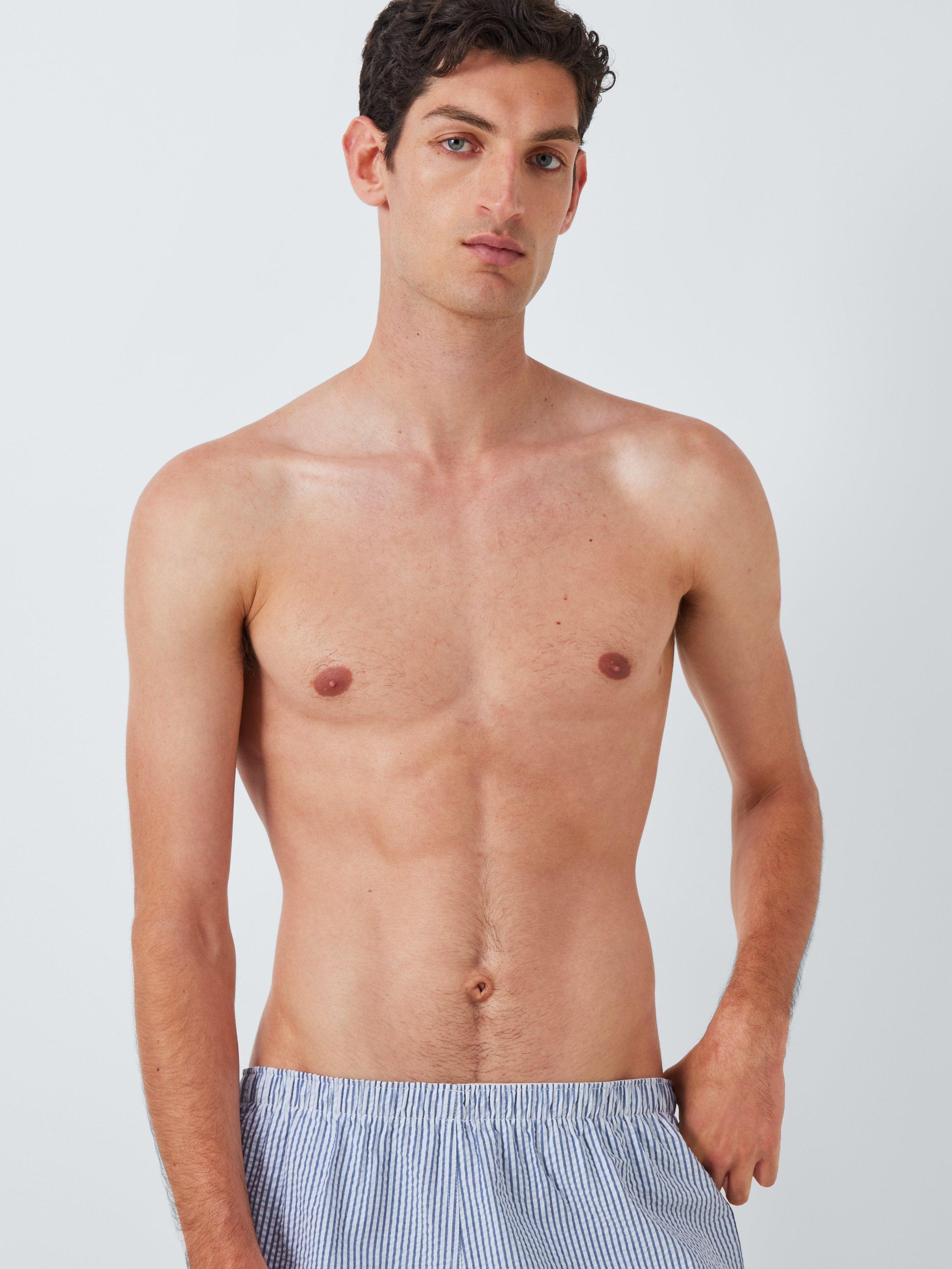 Product image 5 of 5, which shows John Lewis Organic Cotton Woven Seersucker Stripe Boxers, Pack of 3, Red, Blue, White, XL