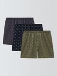 John Lewis Organic Cotton Sateen Bee Print Boxers, Pack of 3, Navy, Green, Black, Green