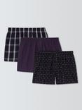 John Lewis Organic Cotton Woven Check & Plain Boxers, Pack of 3, Black