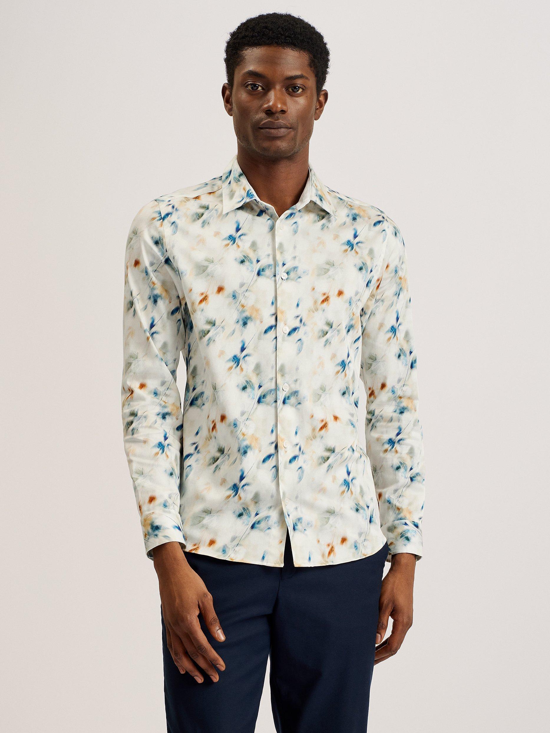 Ted Baker Loire Long Sleeve Photographic Floral Shirt, Grey/Multi