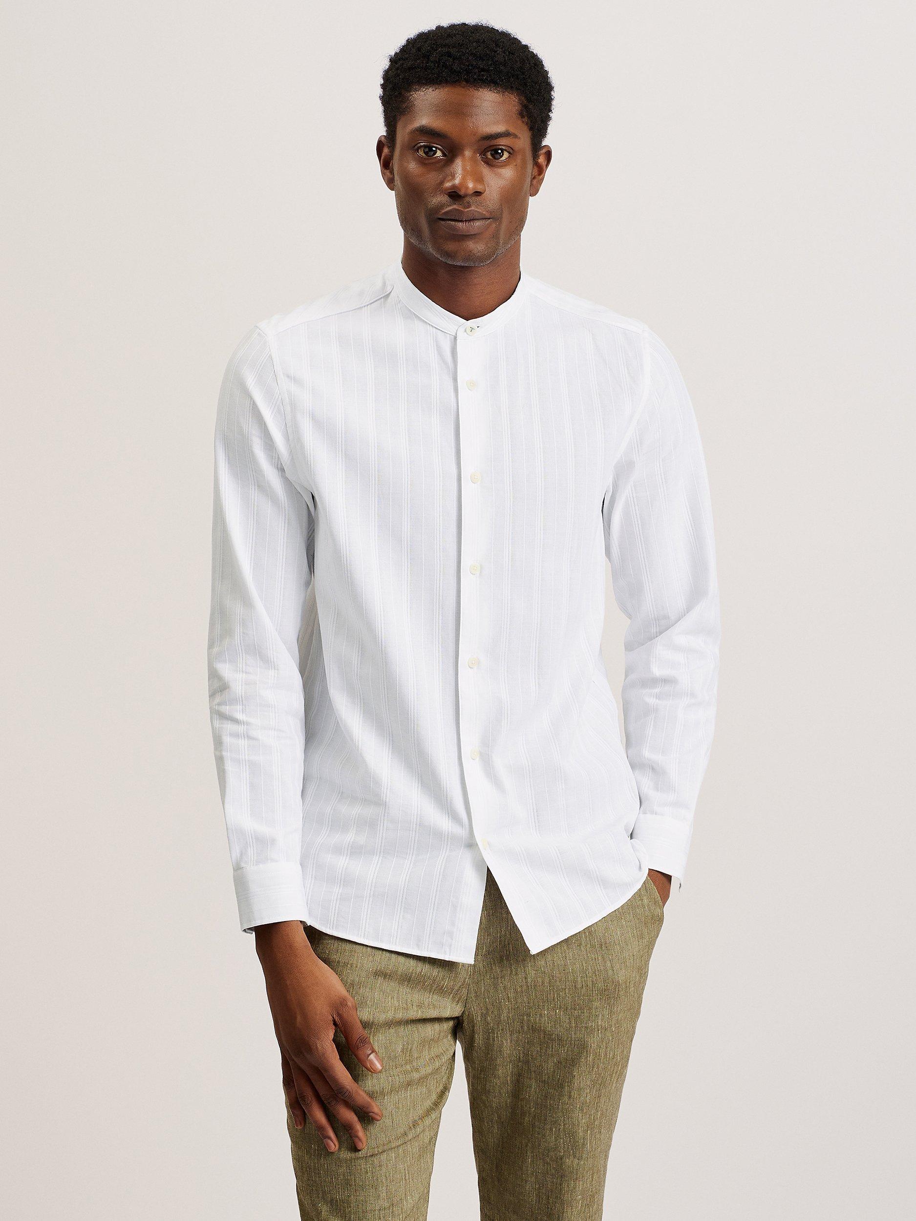 Ted Baker Fier Grandad Collar Stripe Shirt, White