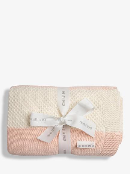 The Little Tailor Stripe Super Soft Textured Cotton Knit Baby Blanket, Pink