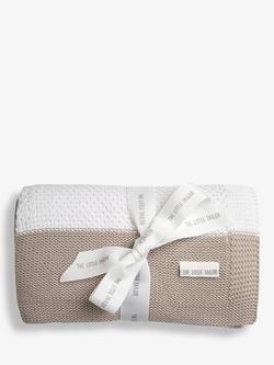 The Little Tailor Stripe Super Soft Textured Cotton Knit Baby Blanket, Fawn