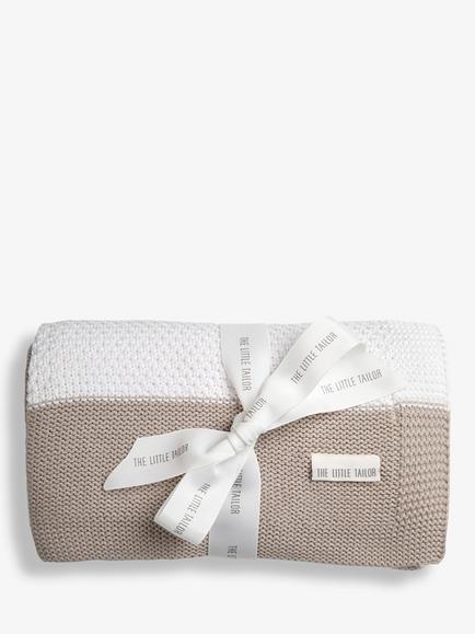 The Little Tailor Stripe Super Soft Textured Cotton Knit Baby Blanket, Fawn