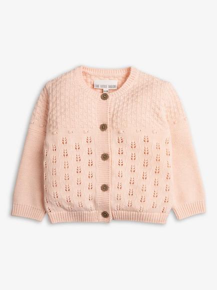 The Little Tailor Baby Cotton Pointelle Knit Cardigan, Pink, Pink
