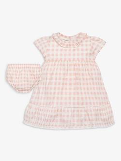 The Little Tailor Baby Gingham Ruffle Neck Dress & Bloomer Set, Pink, Pink