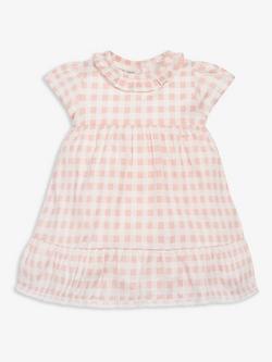 The Little Tailor Baby Gingham Ruffle Neck Dress & Bloomer Set, Pink - view 2, Pink