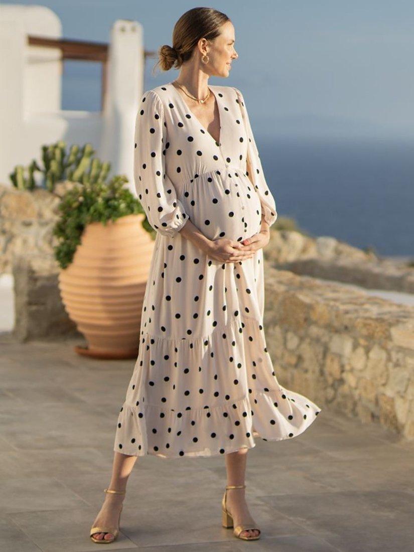 Seraphine Dede Spot Print V-Neck Midi Maternity Dress, Ivory/Black