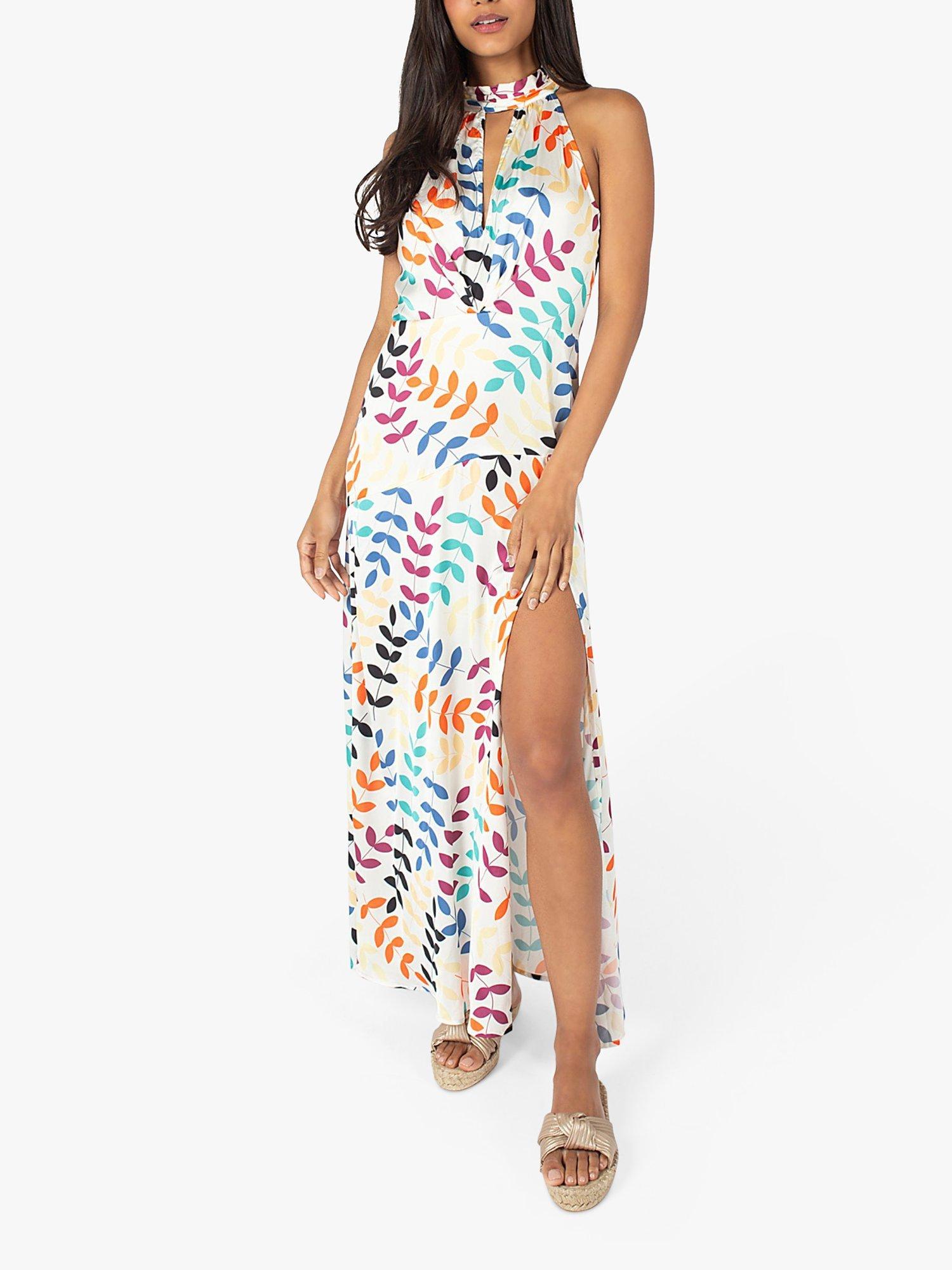 Traffic People Sargasso Sea Silk Blend Halter Neck Maxi Dress, Cream/Multi
