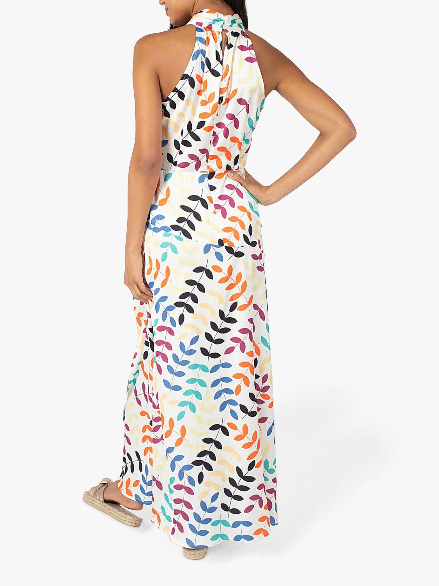 Traffic People Sargasso Sea Silk Blend Halter Neck Maxi Dress, Cream/Multi, XS