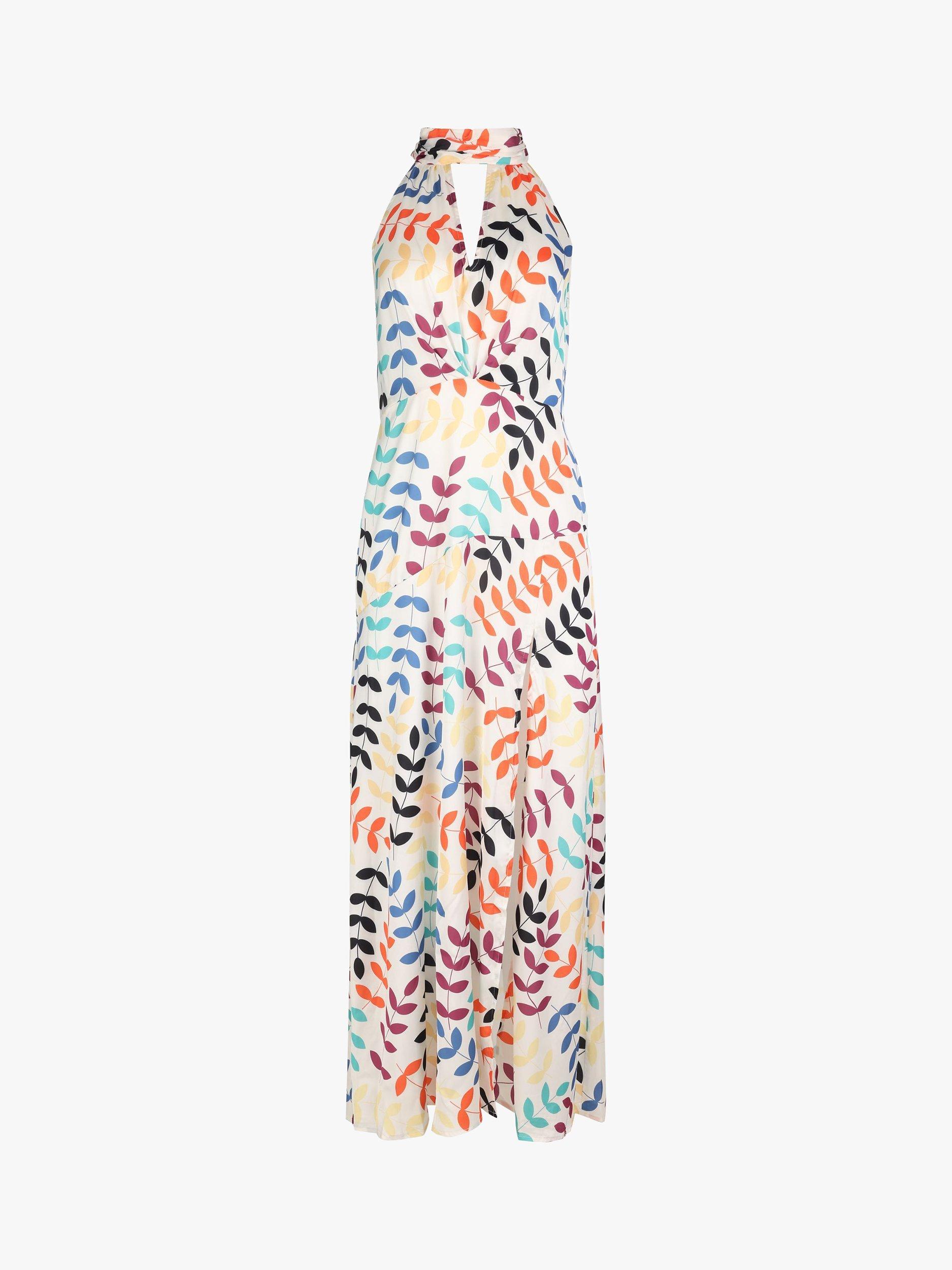 Traffic People Sargasso Sea Silk Blend Halter Neck Maxi Dress, Cream/Multi, XS