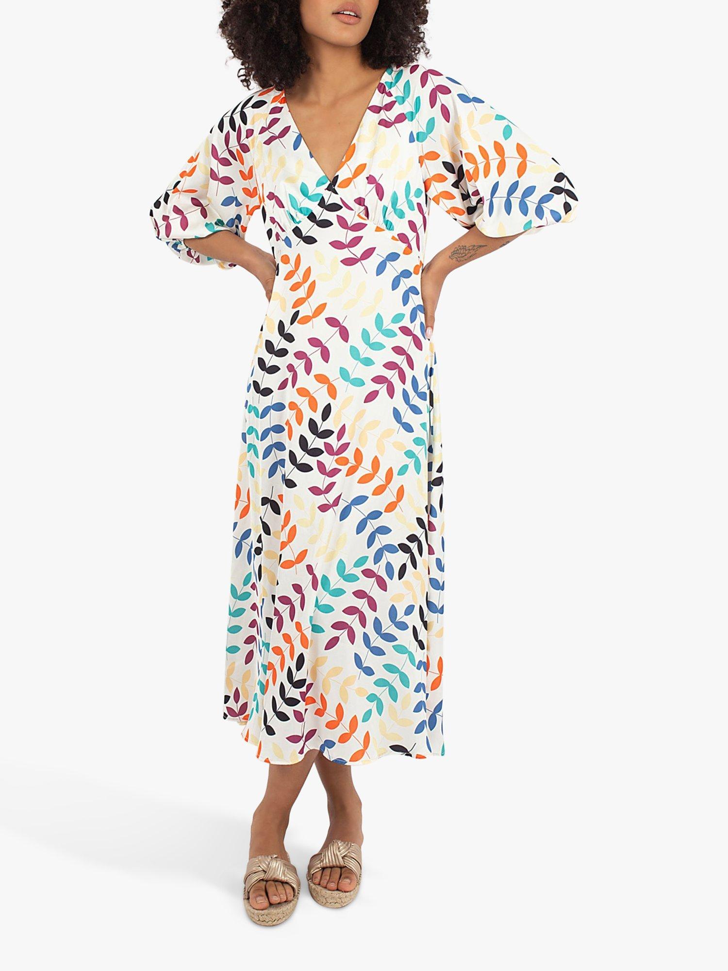 Traffic People Gloria Sargasso Sea Silk Blend Midi Dress, Cream/Multi