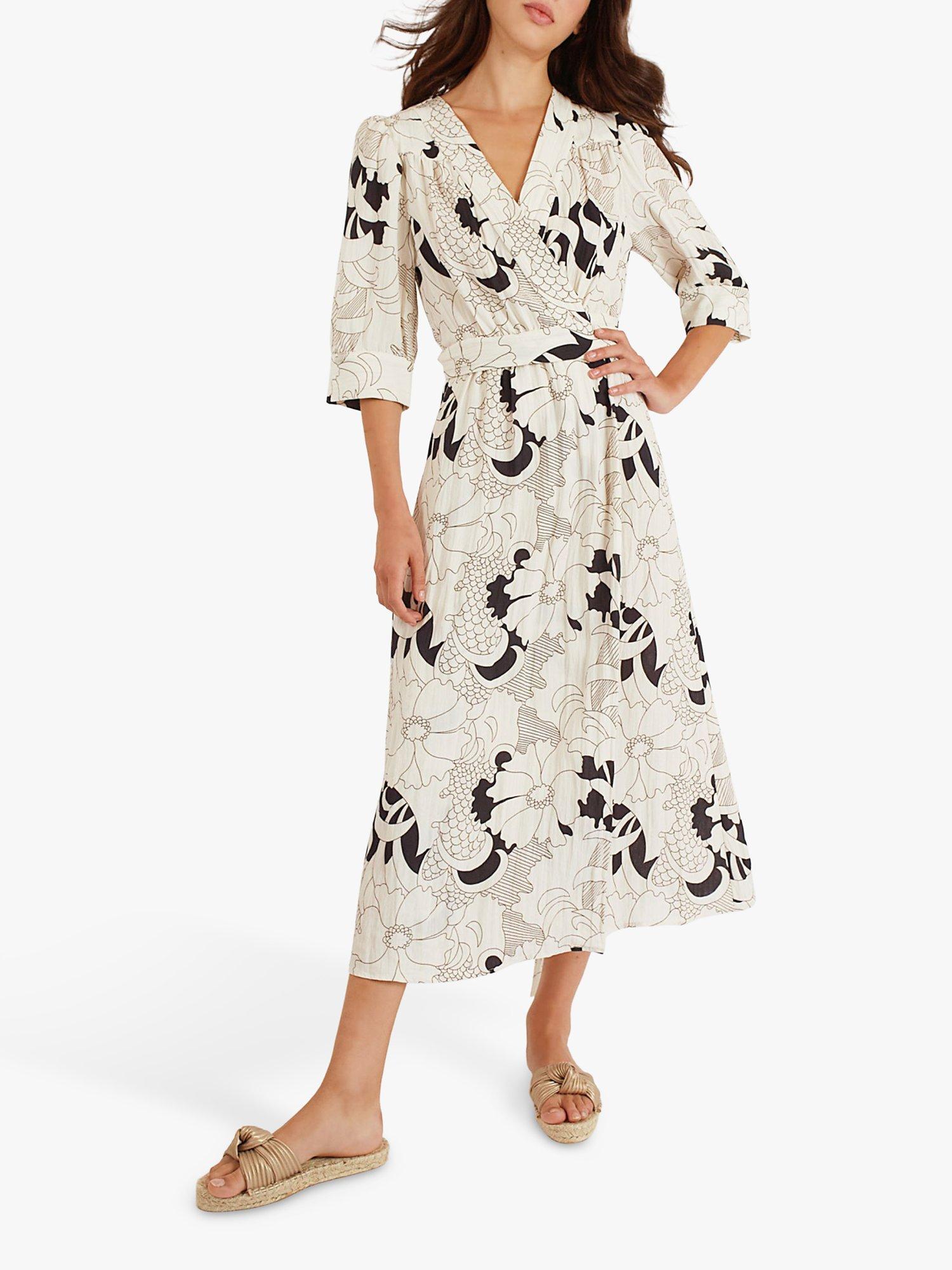 Traffic People Deanie Loomis Tilly Linen Blend Midi Dress, Black/White