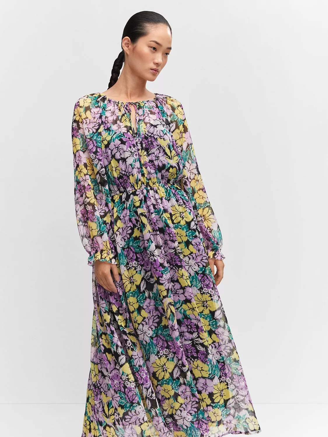 Mango Victoria Midi Floral Chiffon Dress Light Purple Multi