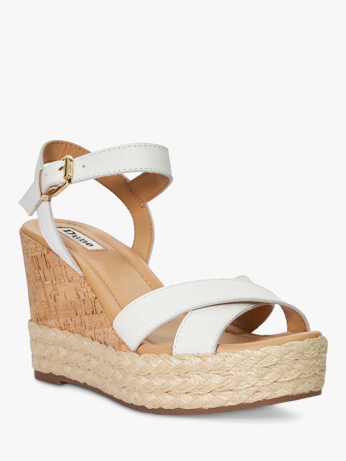 Dune Kindest Leather Cross Strap Wedge Sandals White