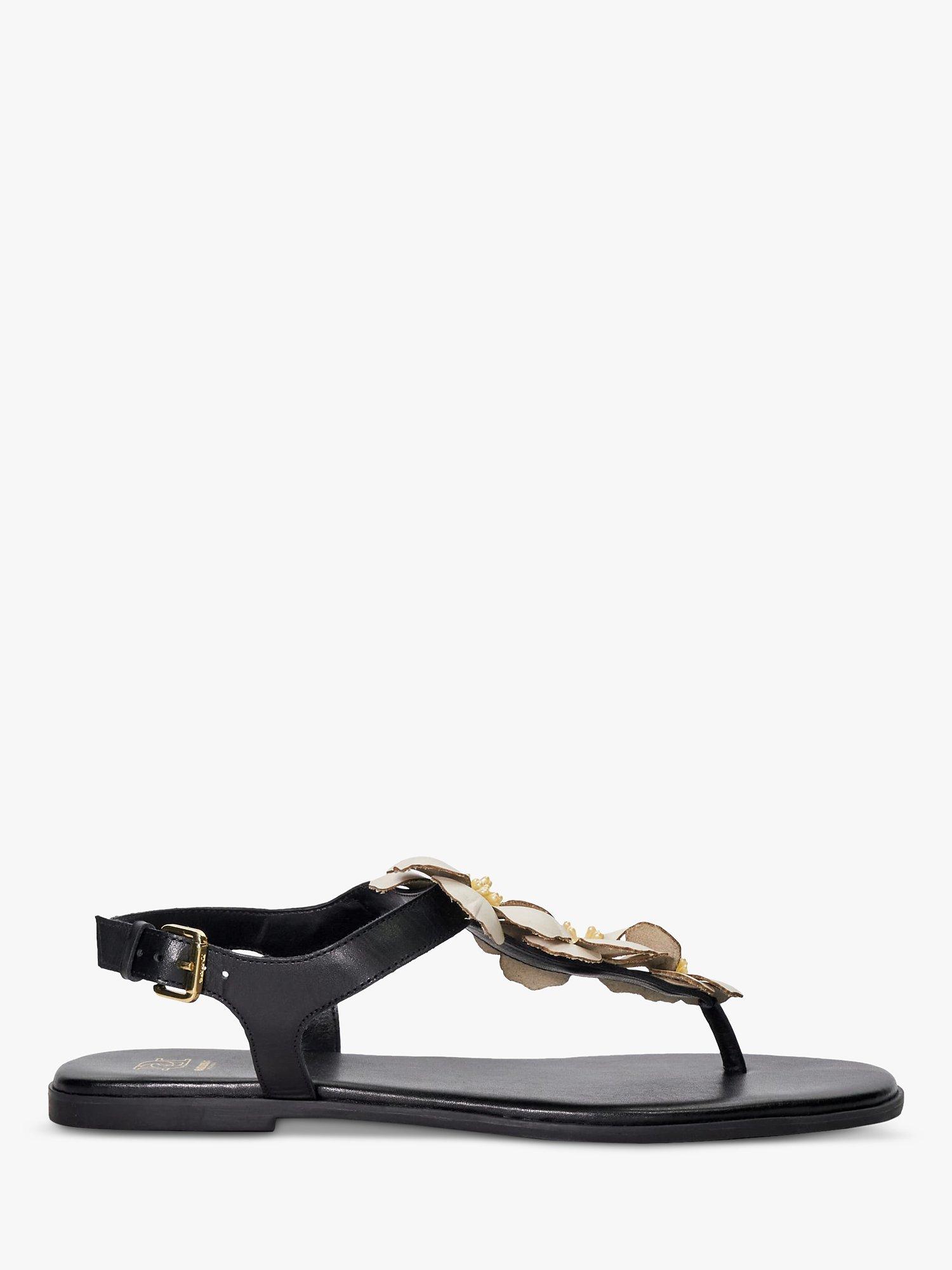 Dune Linaria Floral Embellished Leather Toe Post Sandals Black