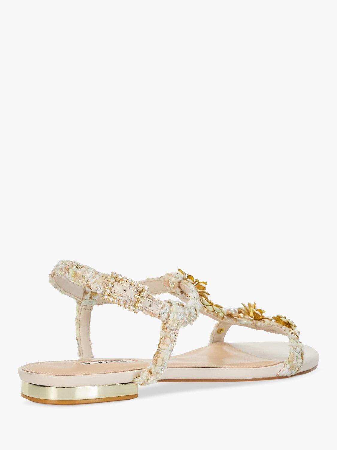 Product image 4 of 6, which shows Dune London Nature Boucle Fabric Embellished Sandals, Cream/Multi, 3