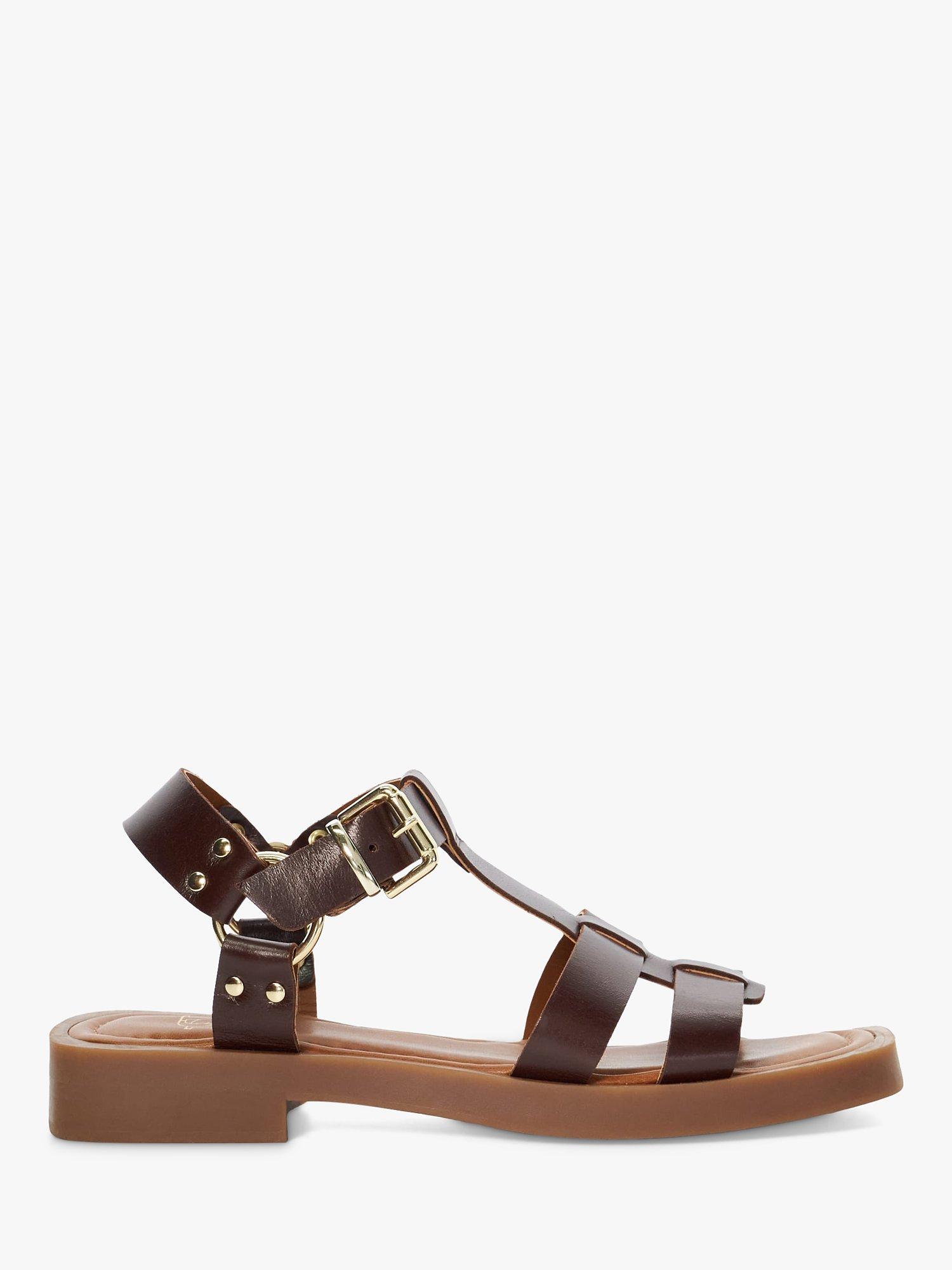 Dune Loto Leather Square Toe Sandals, Dark Tan, 7