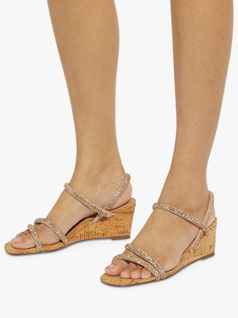 Product image 6 of 6, which shows Dune London Kalia Embellished Cork Wedge Sandals, Blush, 4