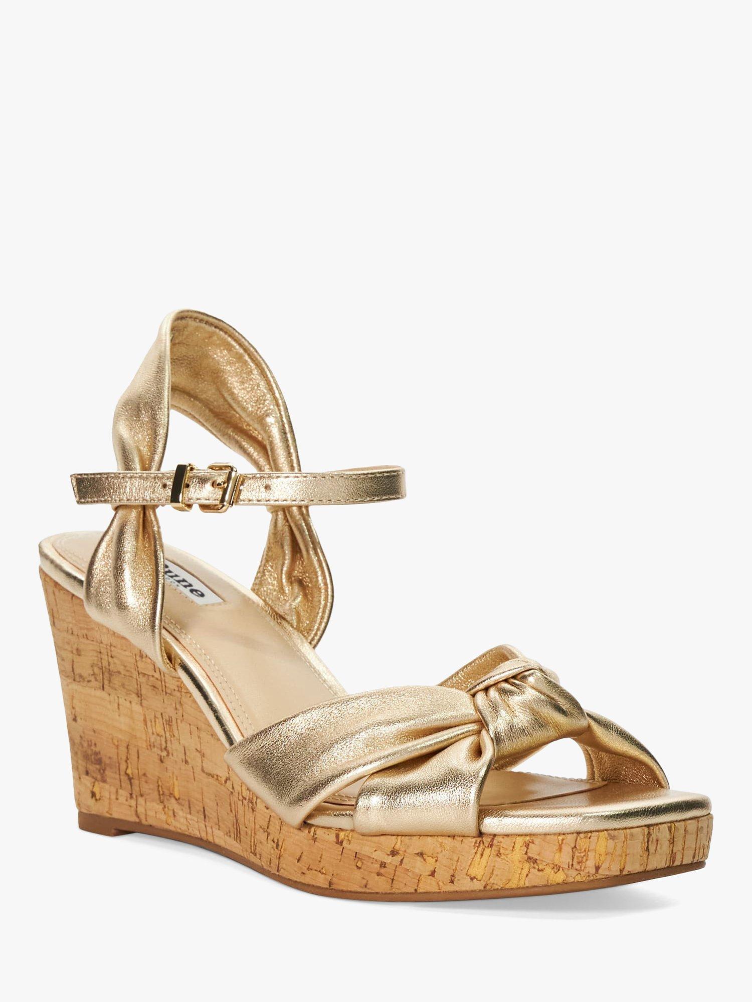 Product image 3 of 6, which shows Dune Kaino Knotted Leather Wedge Sandals, Gold, 3