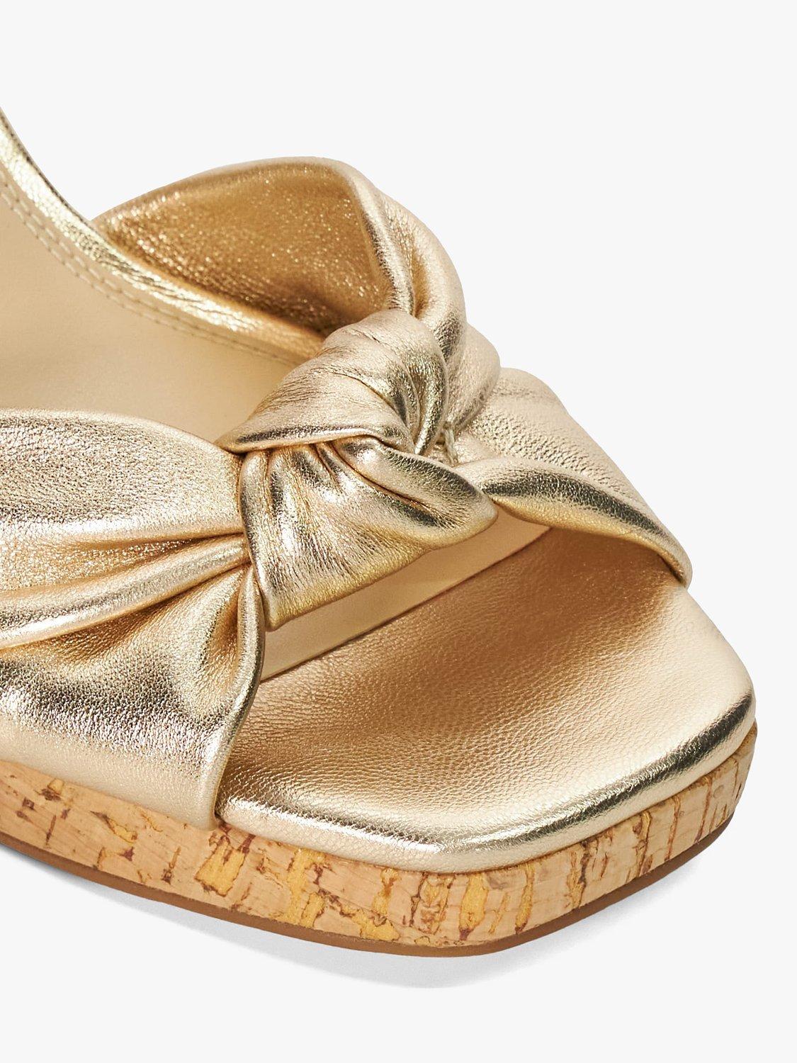 Product image 5 of 6, which shows Dune Kaino Knotted Leather Wedge Sandals, Gold, 3