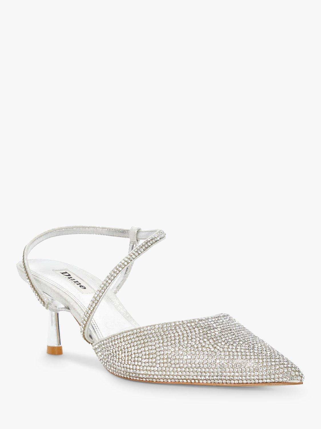 Product image 3 of 6, which shows Dune Competitive Crystal Pointed Toe Slingback Court Shoes, Silver, 3