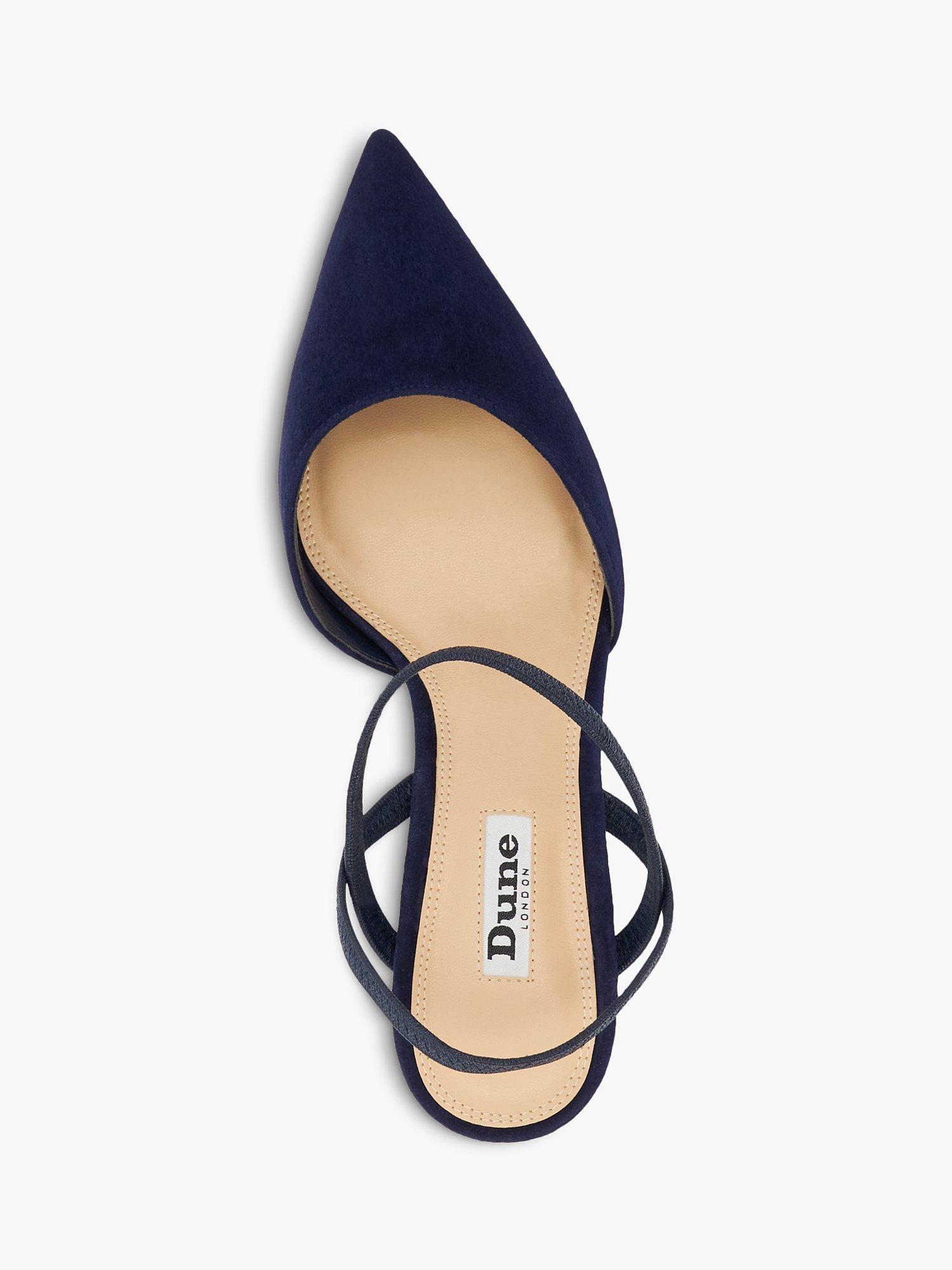 Product image 2 of 5, which shows Dune London Wide Fit Classical Suede Elasticated Open Court Shoes, Navy, 3