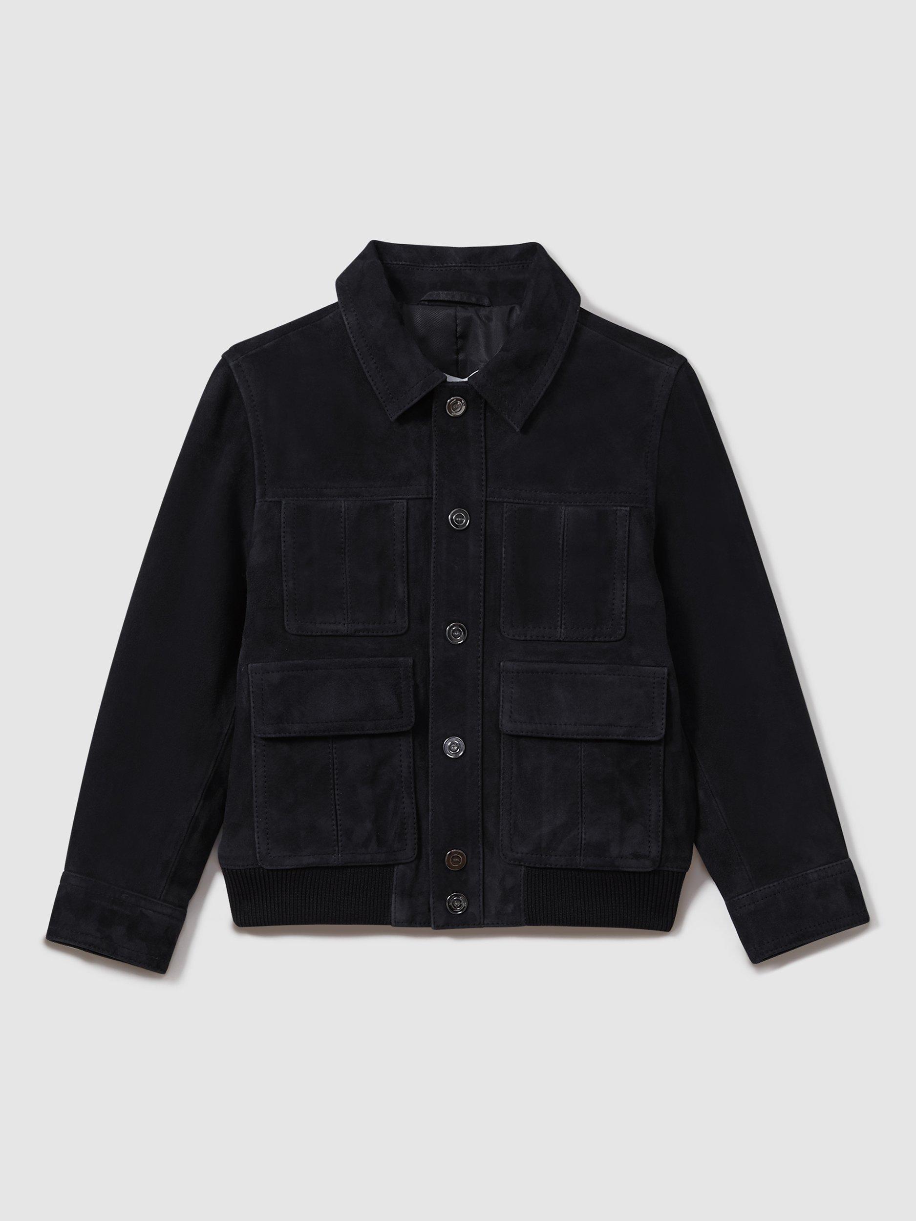 Reiss Kids' Bas Suede 4 Pocket Jacket, Navy
