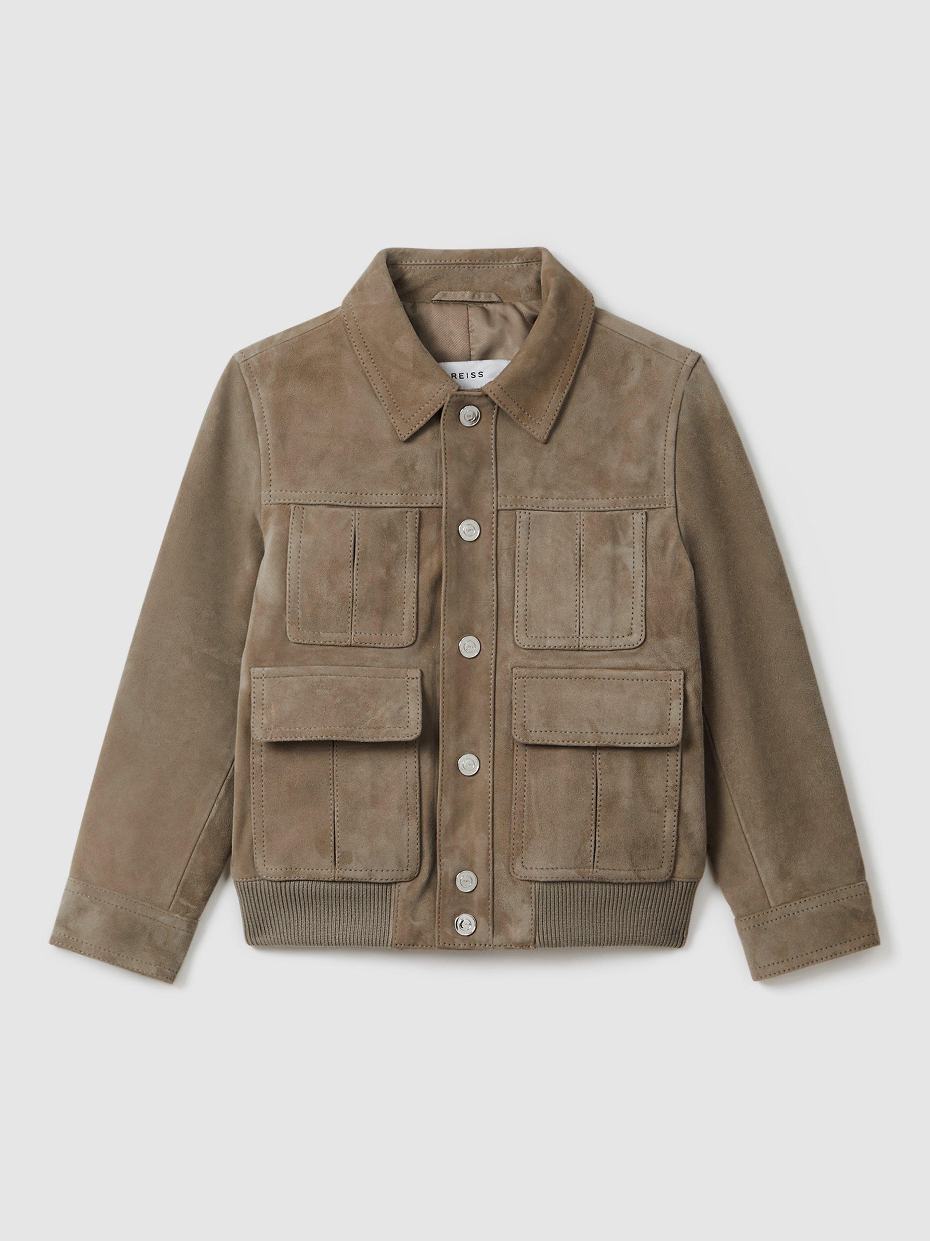 Reiss Kids' Bas Suede 4 Pocket Jacket, Pistachio