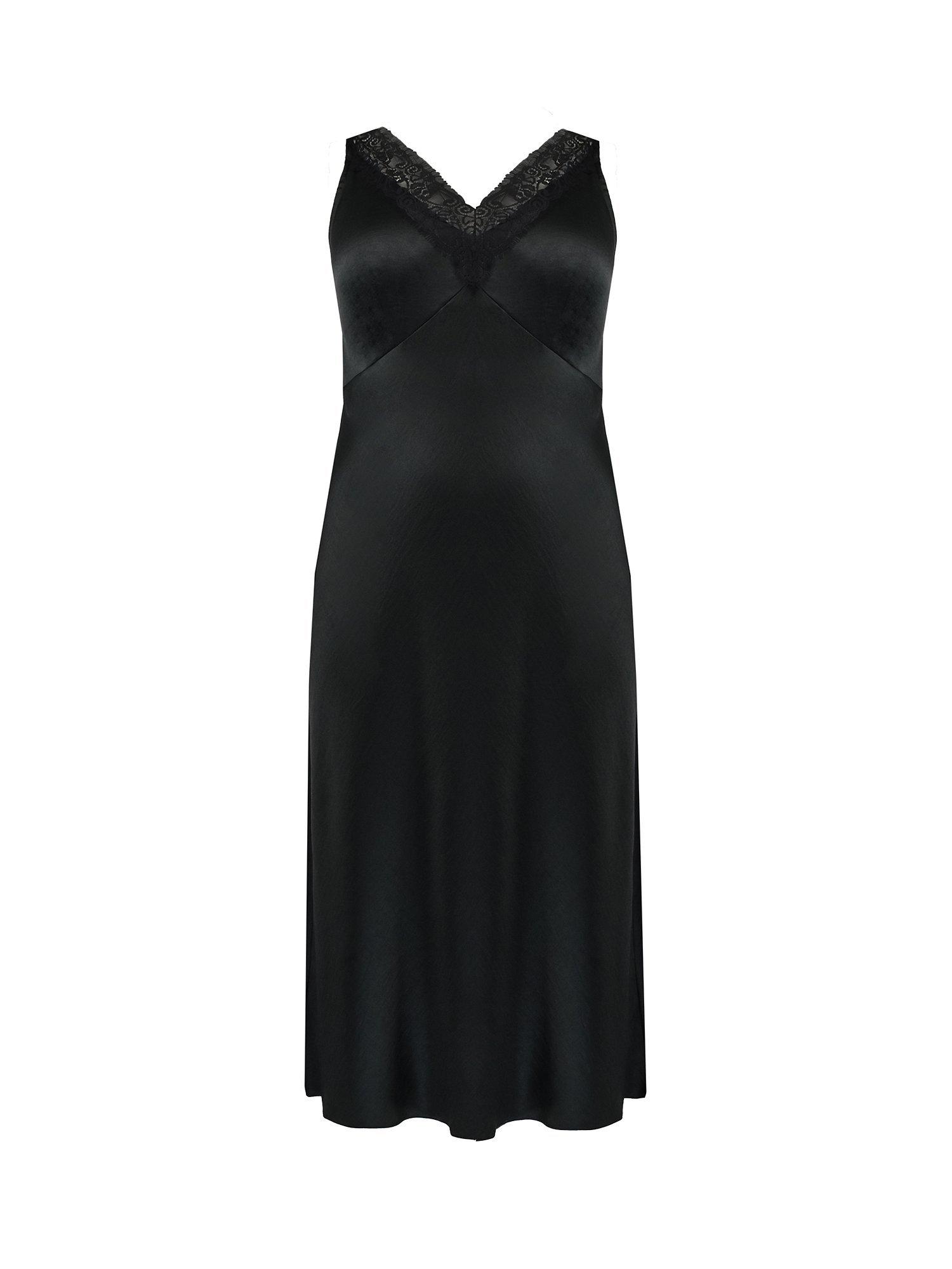 Live Unlimited Curve Satin Lace Slip Dress, Black, 20